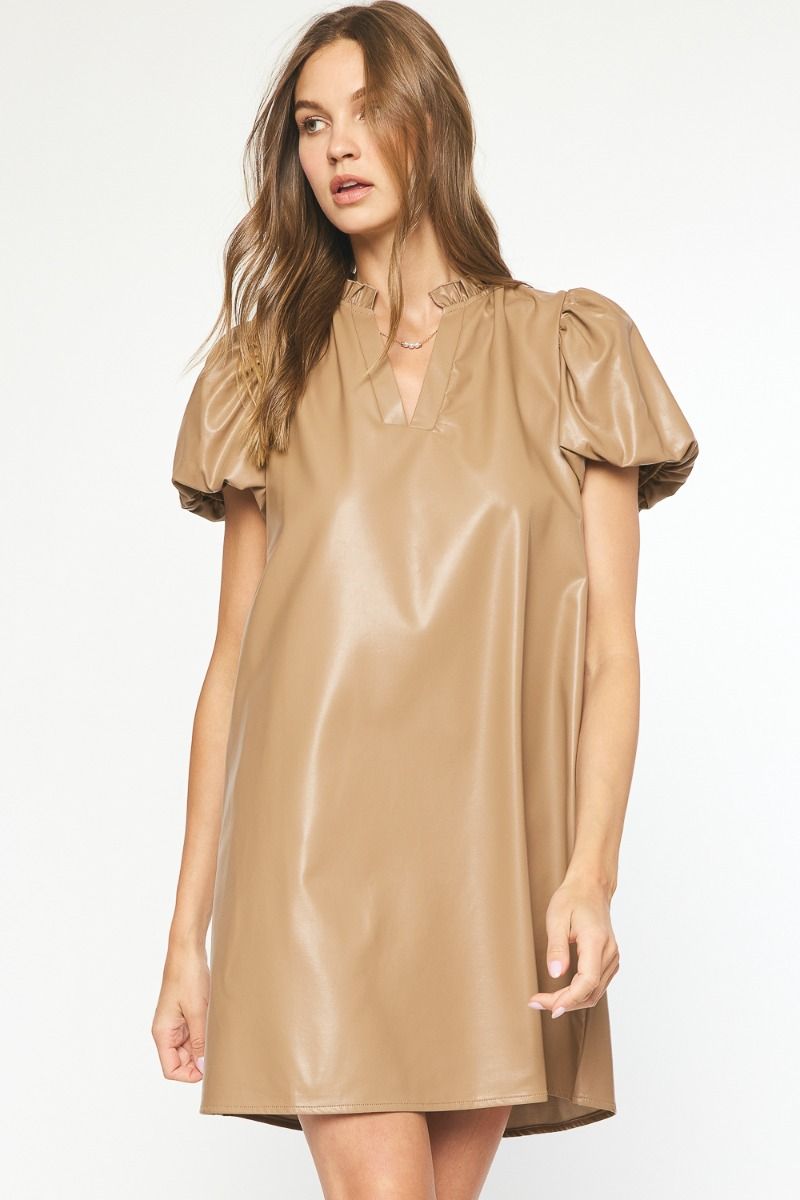 Faux leather puff sleeve dress OhSewPeachy Faux leather puff sleeve dress OhSewPeachy