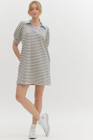 Lacey Stripe Dress w/ collar detail