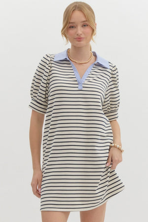 Lacey Stripe Dress w/ collar detail