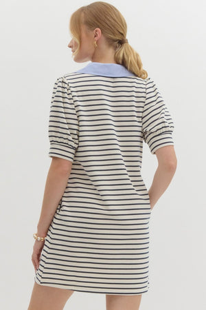 Lacey Stripe Dress w/ collar detail