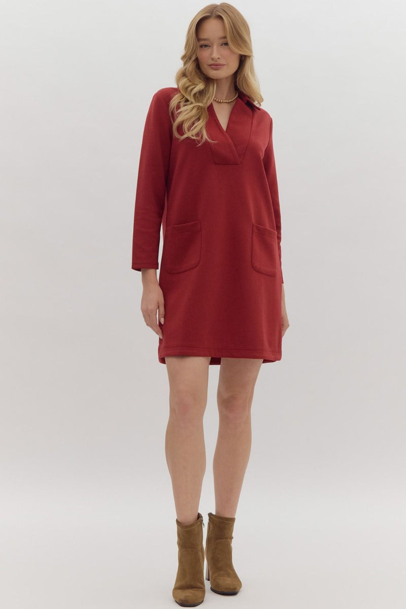 Solid 3/4 sleeve dress w/ collar