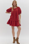 Textured drop ruffle mini dress