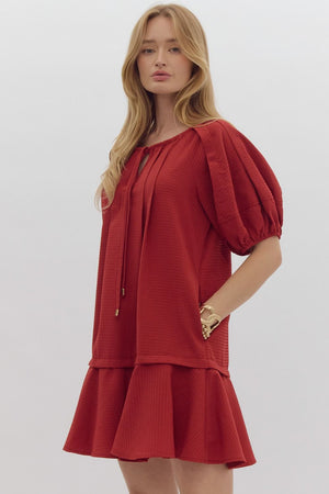 Textured drop ruffle mini dress