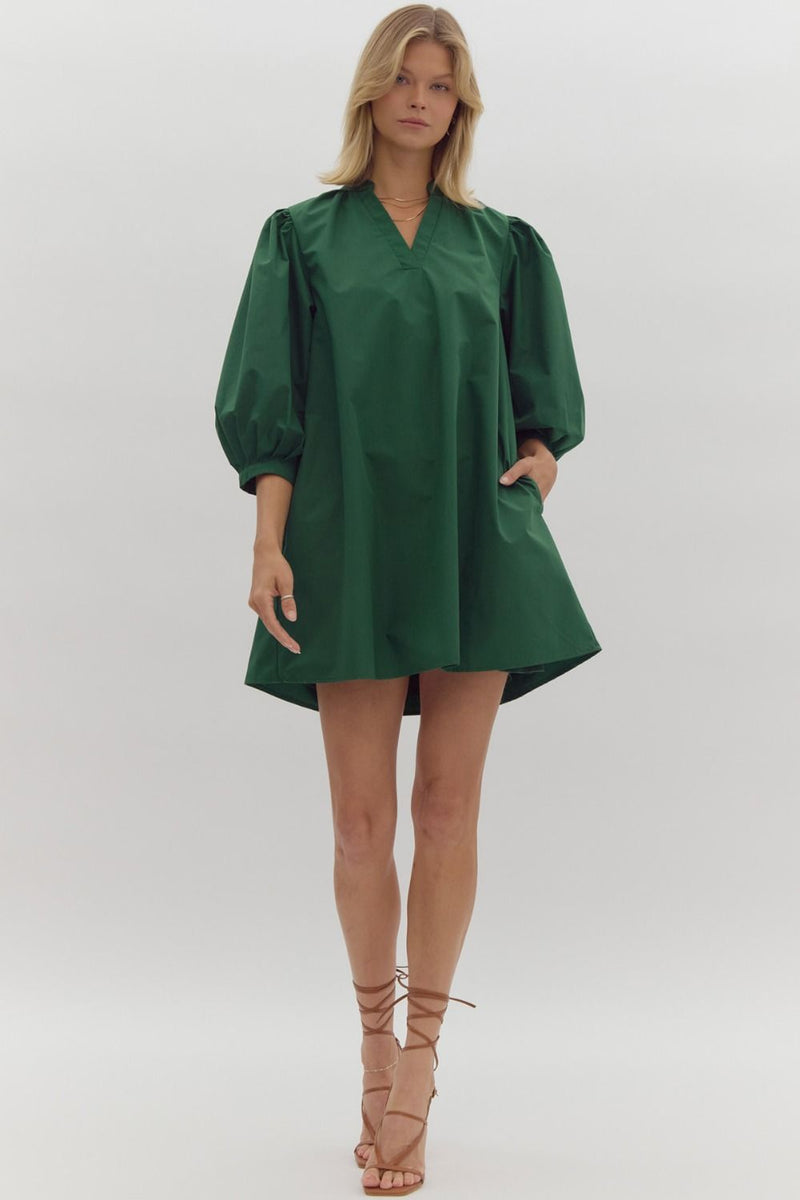 Green 3/4 sleeve mini dress