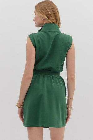 Hunter Green Zip Front Luxe knit Dress