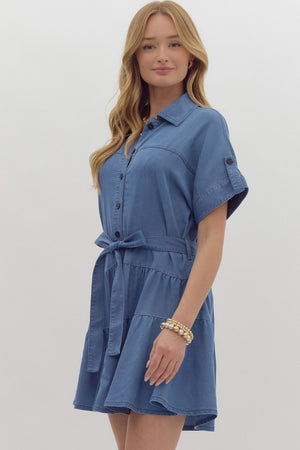 Chambray button down mini dress