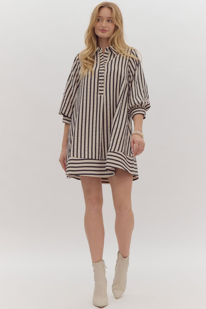 Anna 3/4 Sleeve Stripe Mini Dress