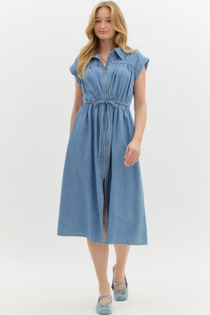 Denim Cap Sleeve Midi w/ front tie