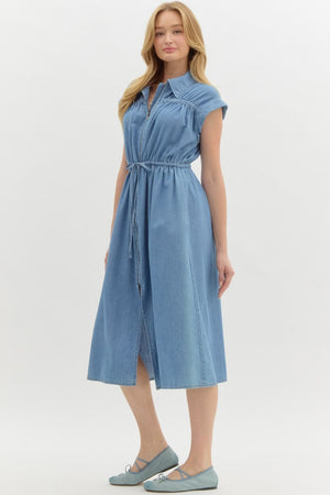 Denim Cap Sleeve Midi w/ front tie