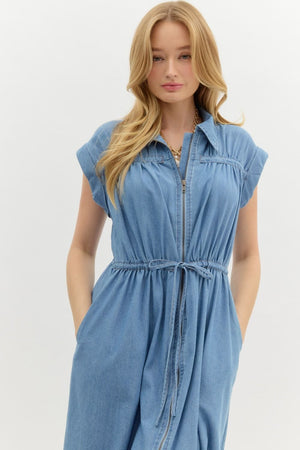 Denim Cap Sleeve Midi w/ front tie