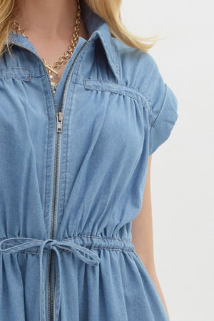 Denim Front Zip Midi