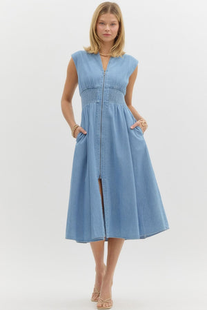 Denim Zip Front Midi