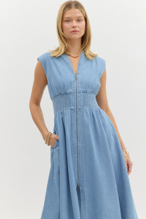 Denim Zip Front Midi