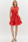 Pearl Button Dress w/ Lace Overlay