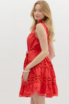 Pearl Button Dress w/ Lace Overlay