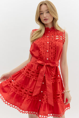 Pearl Button Dress w/ Lace Overlay