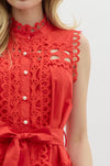 Pearl Button Dress w/ Lace Overlay