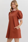 Rust Pullover polo dress w/ stripe detail