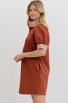 Rust Pullover polo dress w/ stripe detail