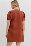Rust Pullover polo dress w/ stripe detail