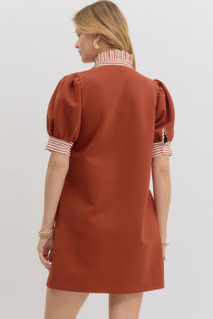 Rust Pullover polo dress w/ stripe detail