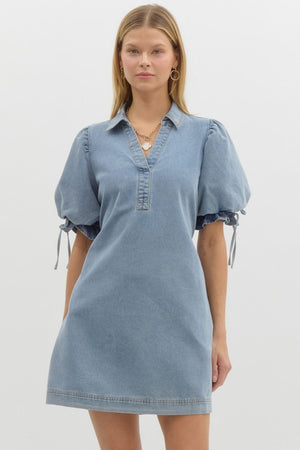 Denim puff sleeve mini dress