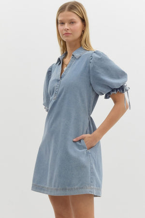 Denim puff sleeve mini dress