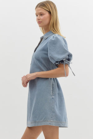 Denim puff sleeve mini dress