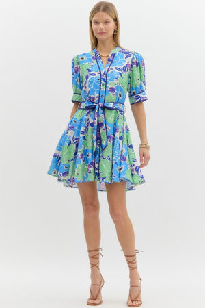 Spring Floral Front Tie Mini Dress