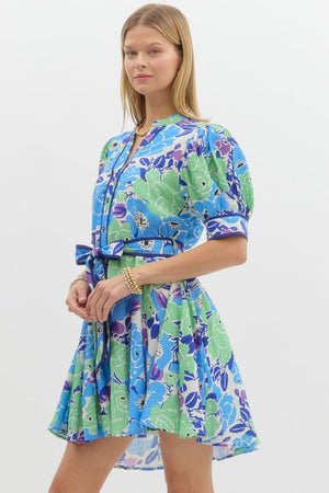 Spring Floral Front Tie Mini Dress