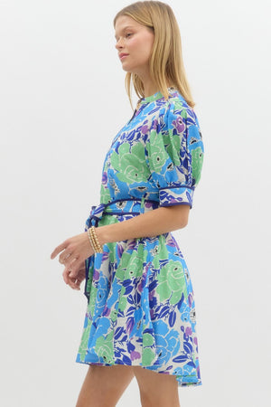 Spring Floral Front Tie Mini Dress