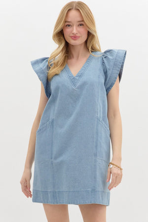 Flutter Sleeve Denim Dress