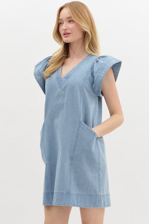 Flutter Sleeve Denim Dress