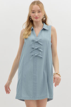 Denim Bow Detail Mini Dress