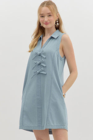 Denim Bow Detail Mini Dress