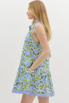 Blue Floral Mini Dress w/ Scallop Trim