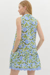 Blue Floral Mini Dress w/ Scallop Trim