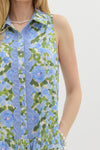 Blue Floral Mini Dress w/ Scallop Trim