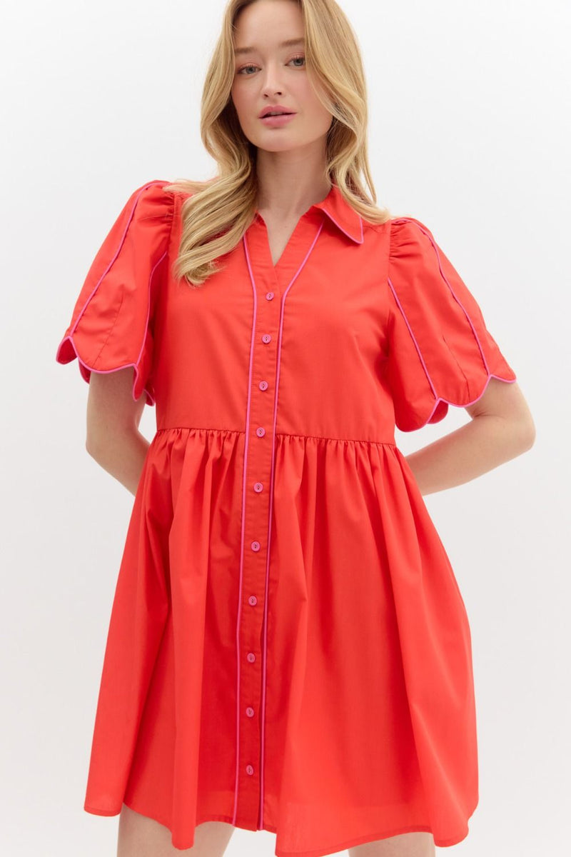 Emma Mini Dress w/ Pink trim
