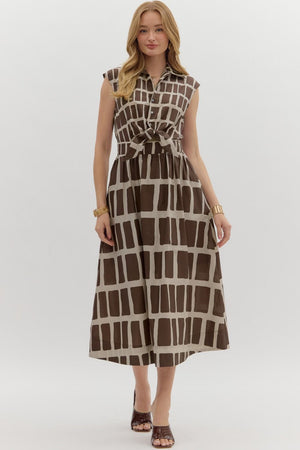 Brown abstract midi w/ Front tie