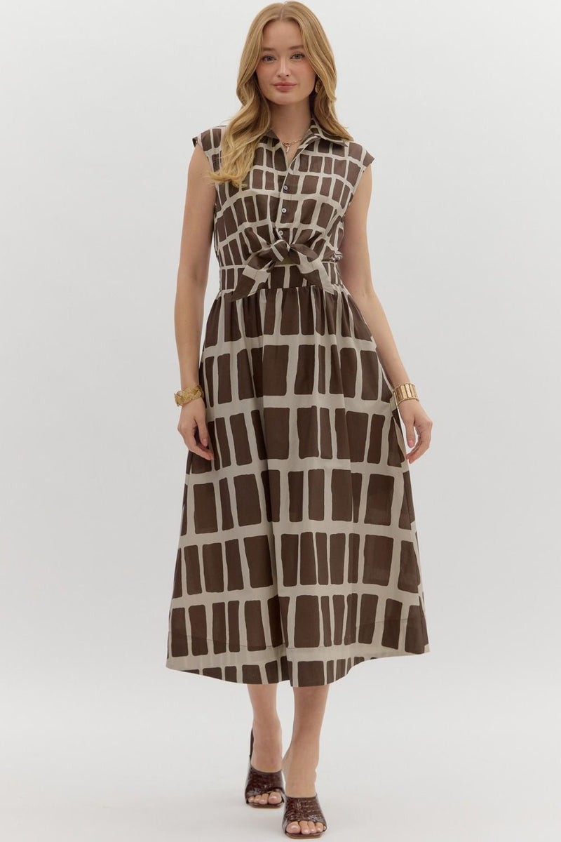 Brown abstract midi w/ Front tie