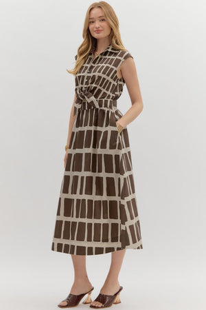 Brown abstract midi w/ Front tie
