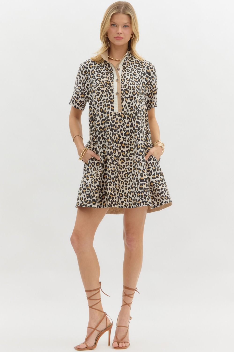 Animal Print Button Front Mini Dress