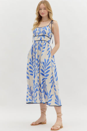 Botanical Print Midi Electric Blue