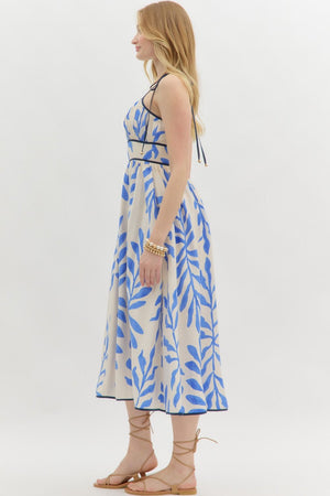 Botanical Print Midi Electric Blue