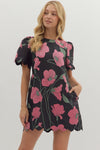 Floral Jacquard Scallop Trim Dress