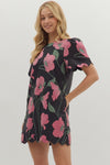 Floral Jacquard Scallop Trim Dress