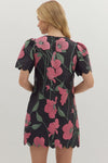 Floral Jacquard Scallop Trim Dress