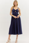 Navy Bow Strap Accents Midi
