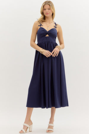 Navy Bow Strap Accents Midi